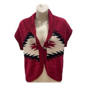 Chaps Denim Red Knit Sweater Vest, Size S/P, Southwestern Pattern, Cotton Blend